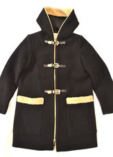 Sandro Duffle Hooded Coat Wool Bland Size 38/us 6 Black