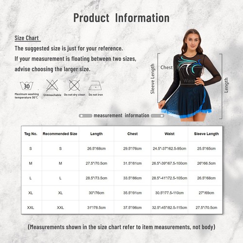 Womens Shiny Long Sleeve Leotard Dress Figure Ice Skating Ballet Dance Dress - Picture 6 of 52
