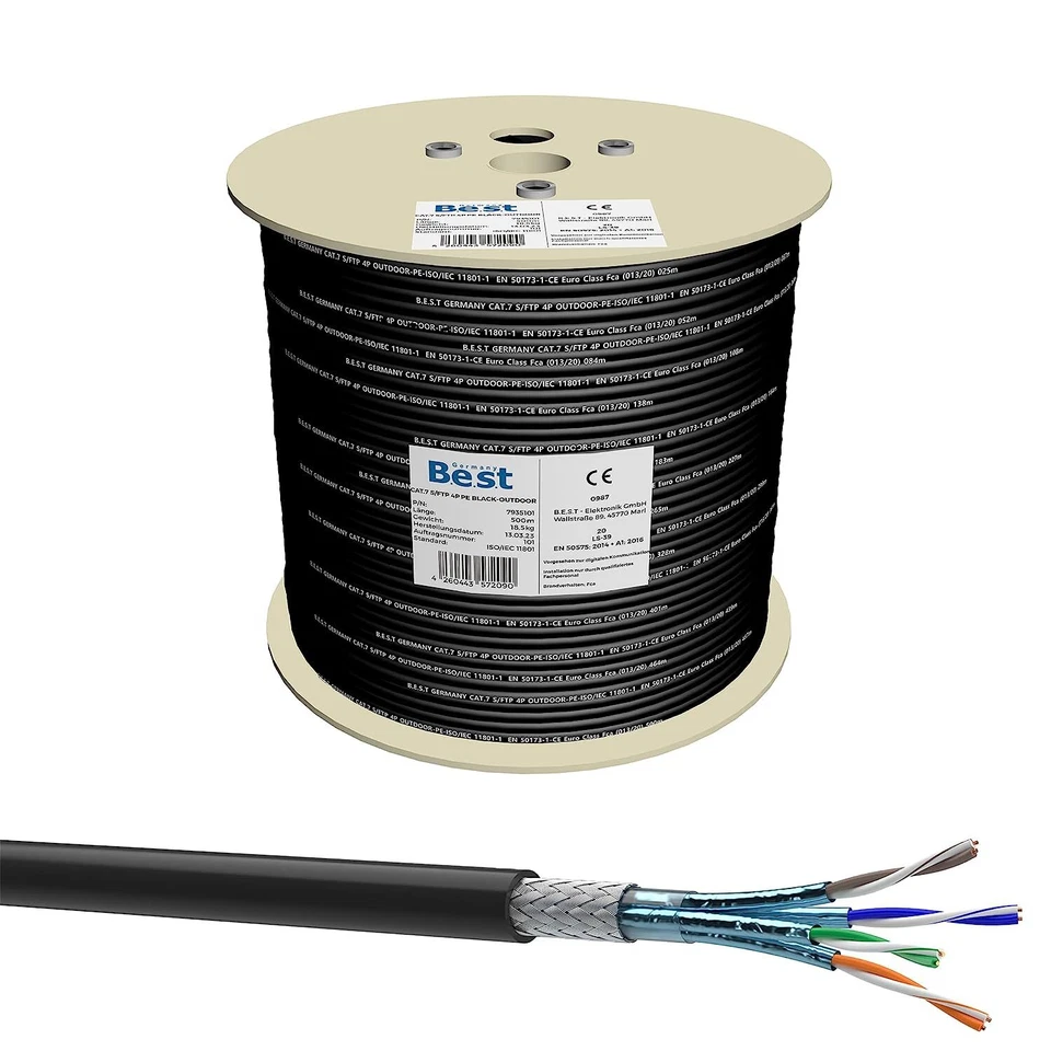 Cat 7 Verlegekabel Erdkabel Netzwerkkabel Datenkabel Outdoor UV Außen 50-500 m - Bild 3 von 3