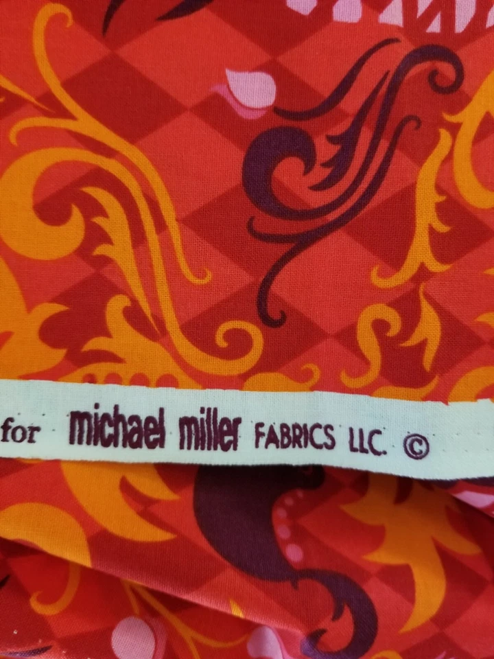 Birdie Damask Fabric Orange Pink Andalucia Patty Young Michael Miller 2 2/3 Yds - Image 4 of 4