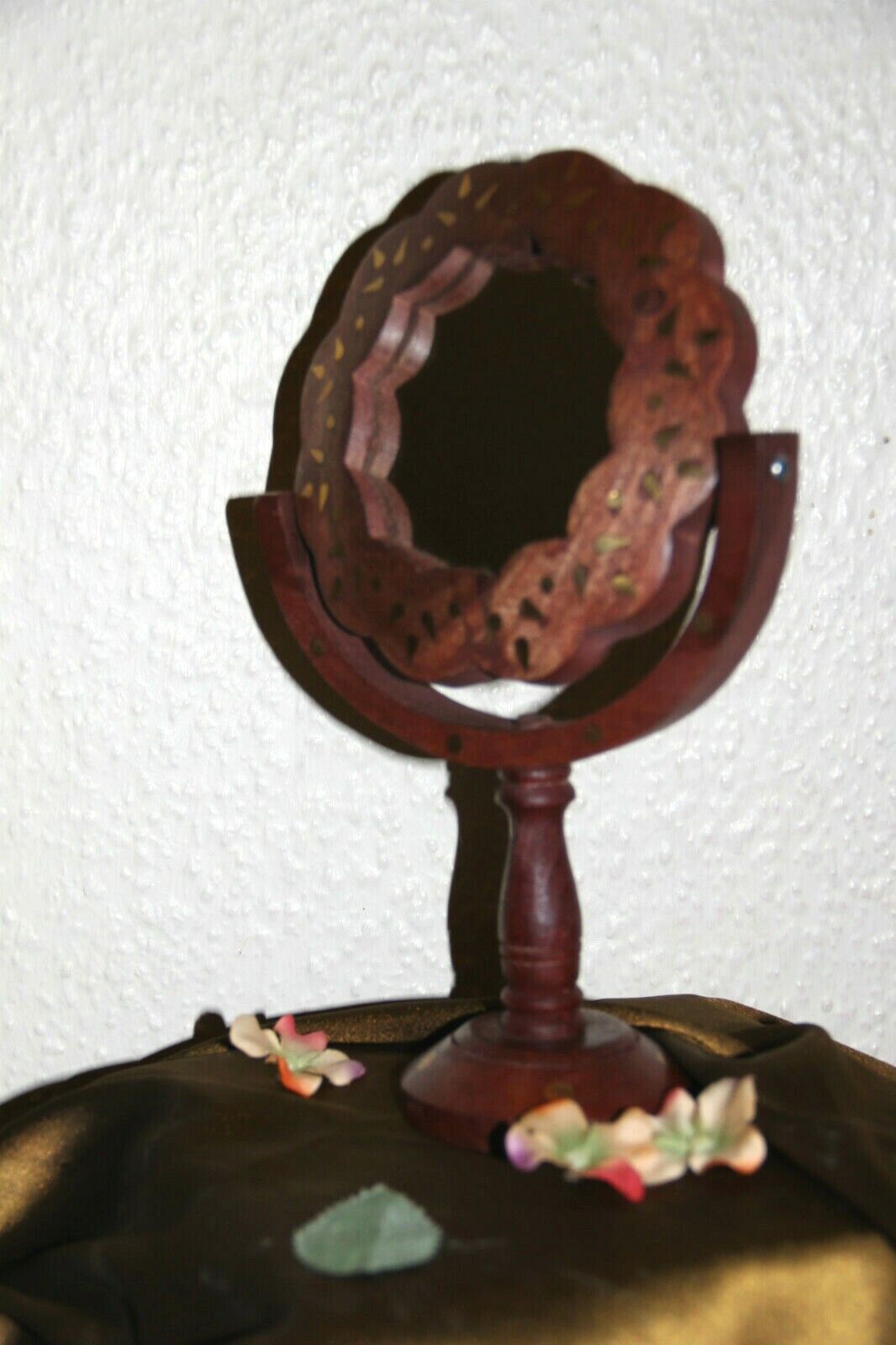Spiegel Kosmetikspiegel HolzMessing Intarsien Handarbeit -Indien 27 cm x 17 cm