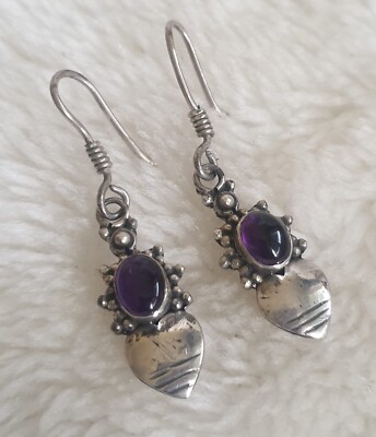 Vintage Amethyst Cabochon Ohrringe aus 925er Silber ca. 45 x 12 mm