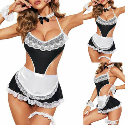 Sexy Womens French Maid Dress Lingerie Uniform Cosplay Outfit Set Fancy Costume