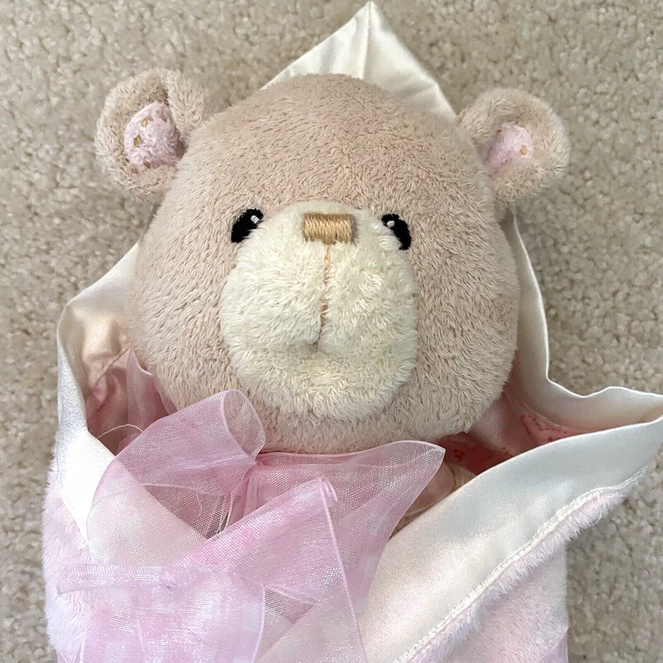 Baby Gund Teddy Bear Lovey Pink Swaddled Security Blanket Bow Soft Girl - Image 2 of 4