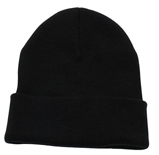 Unisex Black Cuffed Skull Knit Beanie Hat One Size for Men and Women