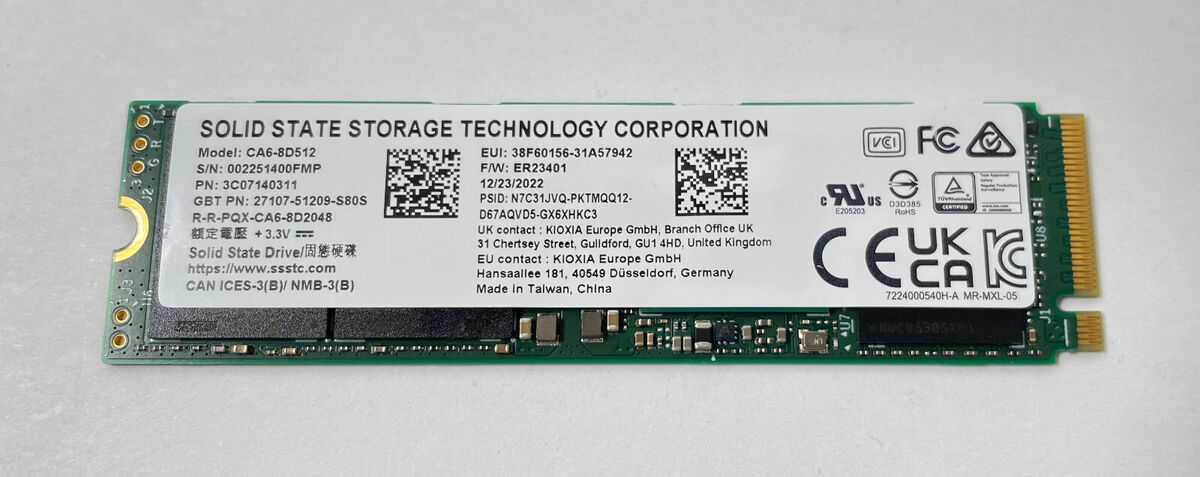CA6-8D512 3C07140311 SSSTC Kioxia / Toshiba 512GB M.2 NVMe CA6-8D512 3C07140311 SSSTC Kioxia / Toshiba 512GB M.2 NVMe