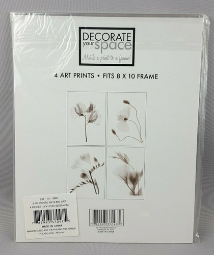 Decorate Your Space 4 Art Prints Black & White Flowers Fits 8 x 10"Poster Frame - Picture 2 of 7