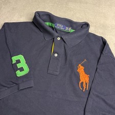 Polo Ralph Lauren Shirt Men 2XB 2XL Big Pony 3 Short Sleeve Navy Rugby Golf