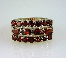 Genuine Triple Row Mozambique Garnet Band 925 Sterling Silver 2.12 Carats
