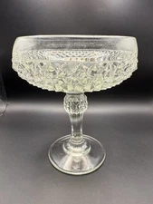 Vintage Indiana Glass Diamond Point Pedestal Clear Glass Compote 6Dx7.5H Pretty!