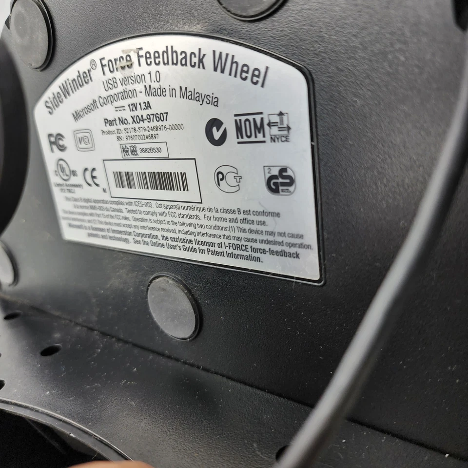 Microsoft Sidewinder Force Feedback Steering Wheel & Pedals AC adapter & Cable - Image 2 of 4