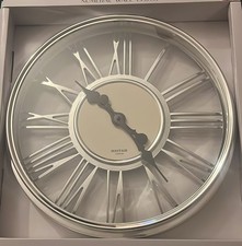 Modern Wall Clock Round Black Silver Metal Roman Numeral Home Office