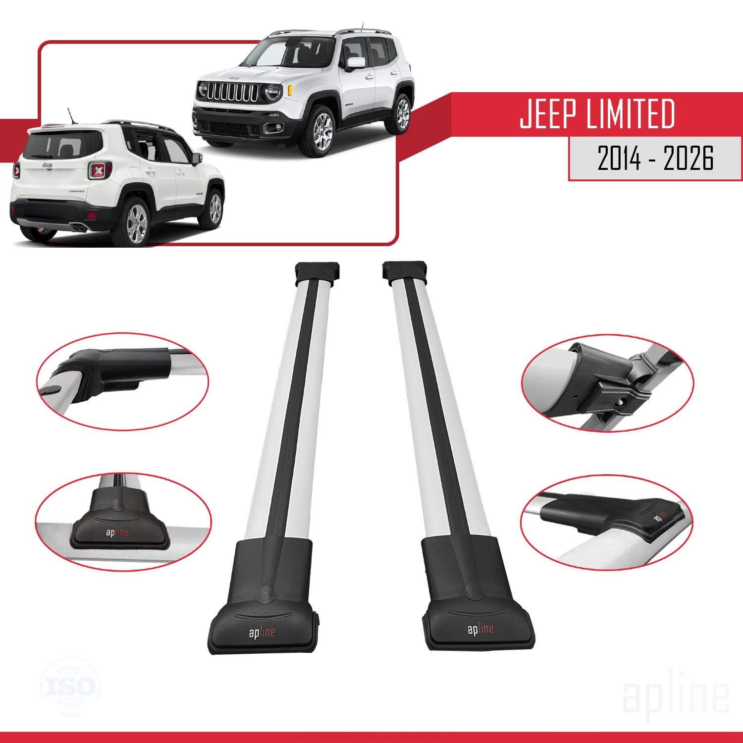 Barres de toit gris aluminium pour Jeep Grand Cherokee Limited 2014-2026 modèle FLY