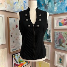 J-Fashion Black Corset Vest Lace Up Back Steampunk Goth Button Front Top Size M