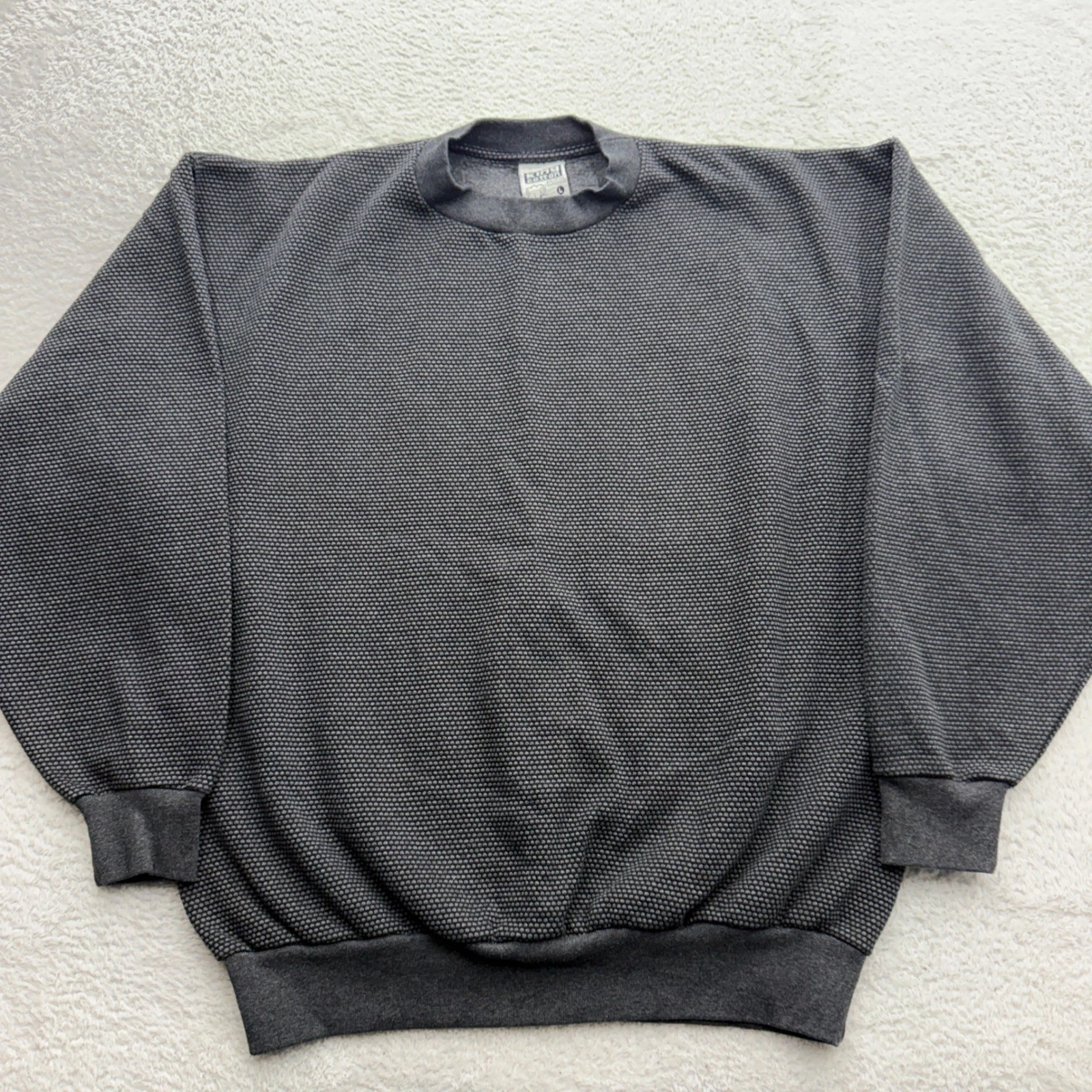 King Cotton Vintage Mens Textured Crewneck Sweatshirt Gray Made in USA Large