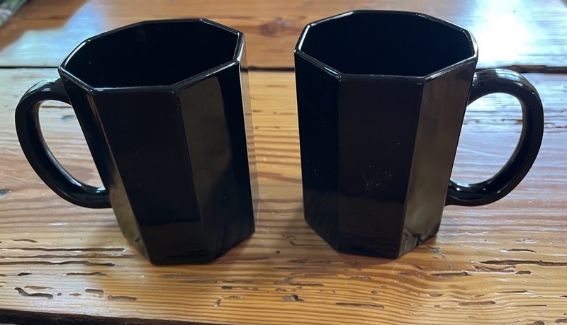 2  Vintage Arcoroc France Black Octagon Mugs