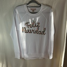 NWT Philosophy White Feliz Navidad Sequin Sweatshirt Medium Festive Holiday