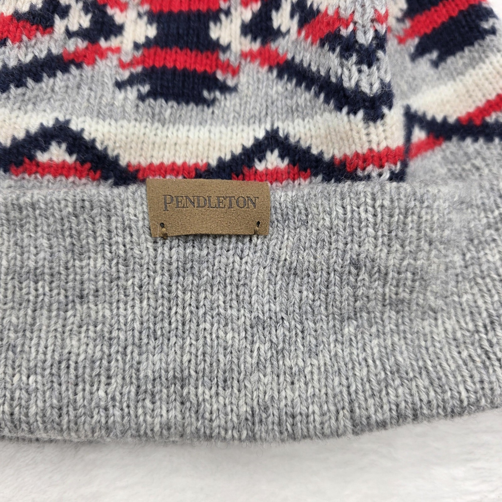 Pendleton Beanie Hat Gray Knit Red Navy Geometric… - image 2