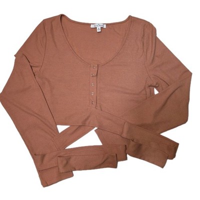 Love Tree Women's Wrap Around Crop Top Sz XL Rust Long Sleeve, Festival Rave Y2K
