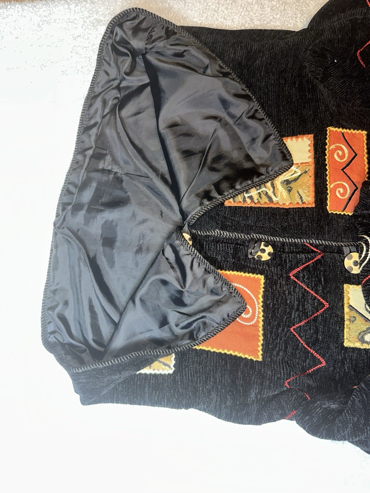 Julia Kim Jacket Embroidered Patchwork Black Peti… - image 11