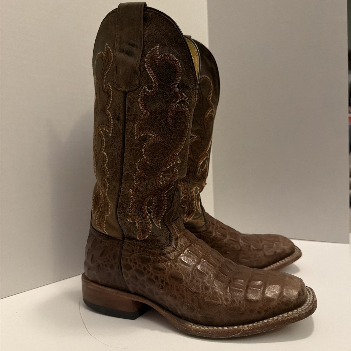 HP Kids Size 4 Chocolate Hornback Gator Print Cowboy Western Boots View 6