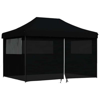 Pop up Partyzelt Festzelt Pavillon 4 Seitenwände Faltbar Schwarz Stahlgestell