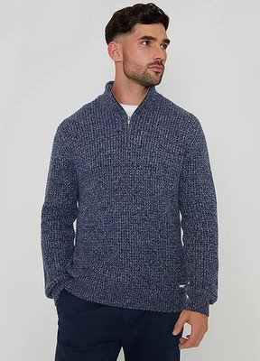 Threadbare Waffle Knit Quarter Zip Jumper in Denim  Size Medium M   (fmn27-3)