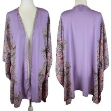 Catherines Floral Kimono 2X/3X Lavendar Open Front Lightweight Beachy Cover Up