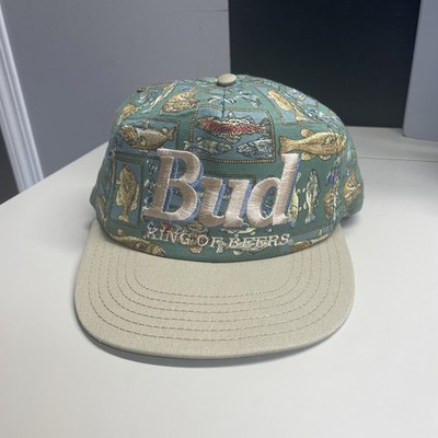 Vintage Budweiser Hat BUD King Of Beers Fish  Print Snapback Cap! RARE 