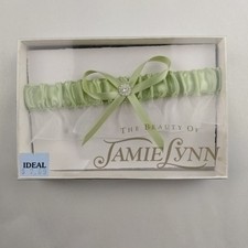 Vintage Jamie Lynn Green Wedding Garter Women's One Size Rhinestone Bow