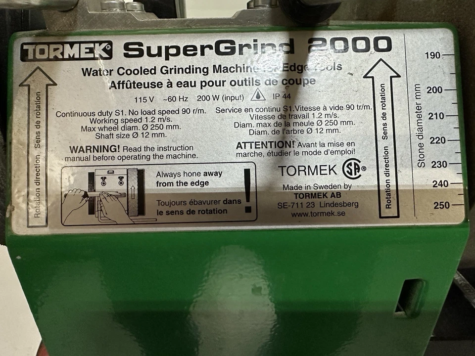TORMEK SUPER GRIND NO. Afiladora refrigerada por agua 2000 Suecia Foto 3 de 4