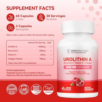 Inner Brightness Urolithin A Supplement 1400 MG - Non-GMO, Gluten-Free,  Cellular | eBay