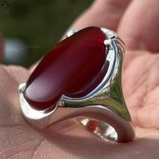 Rare Silver Ring with Yemeni Aqeeq Red Agate Handmade Islamic Jewelry for Men