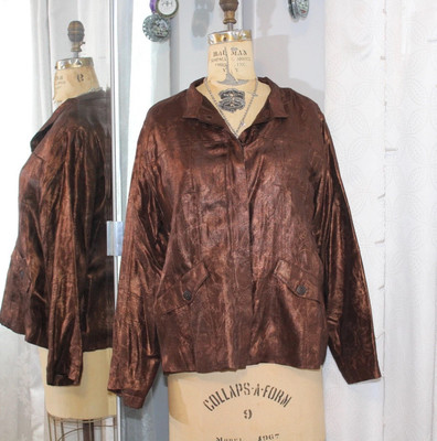 Chico's Button down Shirt/ Jacket Bronze Glintz Rhone Silk 2/Women s Large