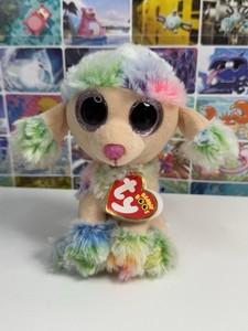 TY Beanie Boo Rainbow Poodle Plush 6” Multicolor Glitter Eyes Stuffed Animal