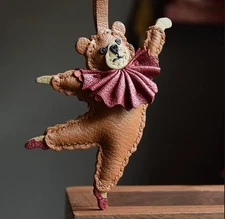 Real Leather Ballet Bear Bag Charm, Handmade Handbag Accessories Keychain Gift