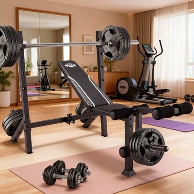 Adjustable Weight Bench 900Lbs 5-in-1 Foldable Bench Press with Barbell Rack USA