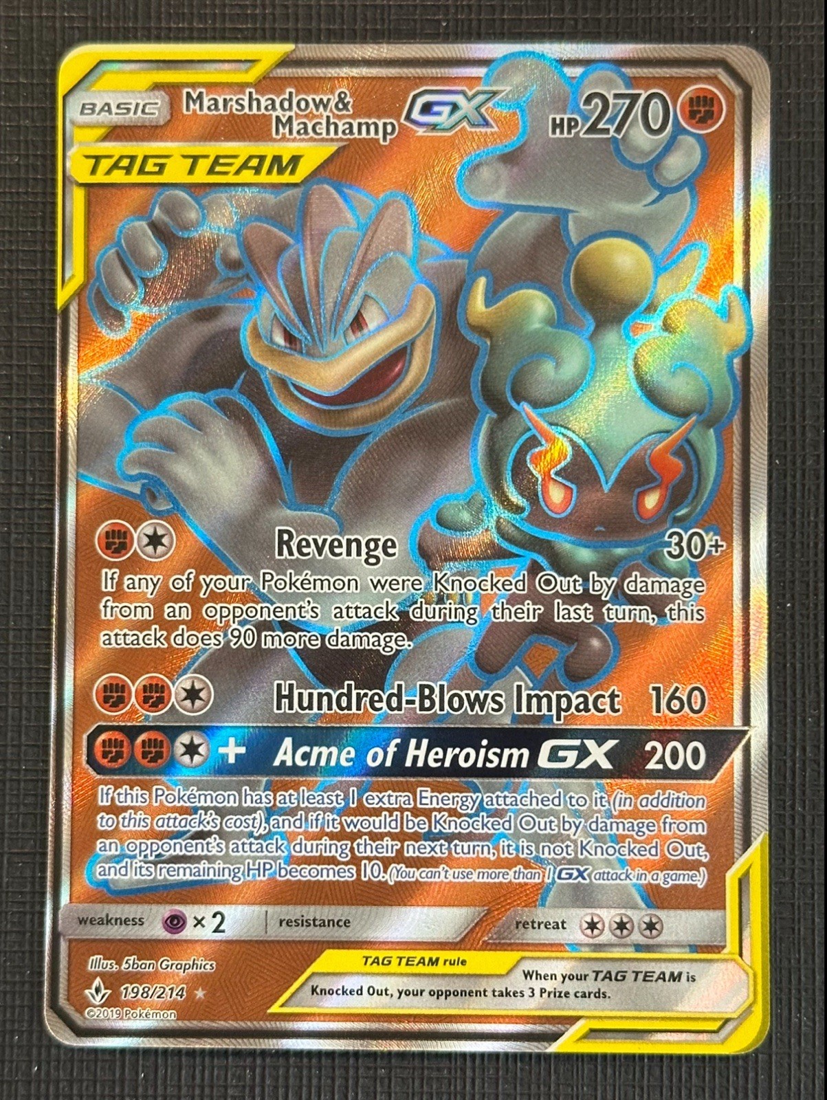 Pokemon Marshadow & Machamp GX Full Art Holo #198/214 Unbroken Bonds