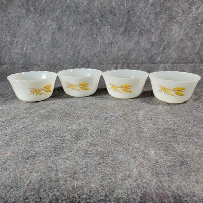 VTG SET of 4 Fire King 6oz Custard Cups in Golden Wheat Pattern USA Made