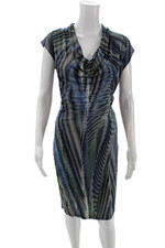 Halston Heritage Womens Sleeveless Cowl Neck Striped Dress Blue Size S