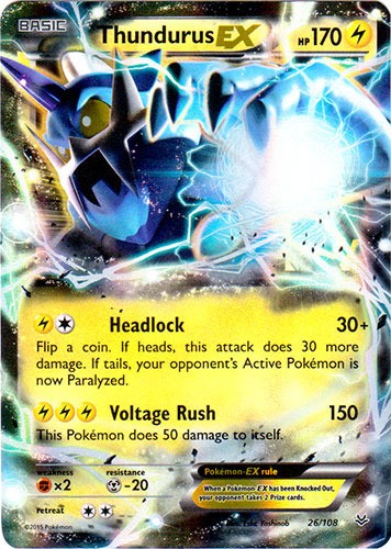 Pokemon - Thundurus-EX - 26/108 - Holo Rare EX - XY - Roaring Skies - NM
