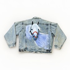 Vintage Hand Painted Denim Jacket Horse Signed Jack White Texas Medium Western