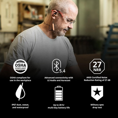 PRO 3.0: Auricolari Bluetooth Protezione Udito, 27 dB NRR, IP67 Acqua e Polvere... - Foto 4 di 6
