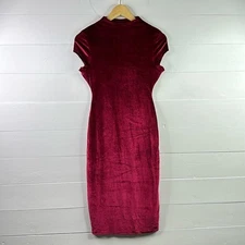 UNIQUE VINTAGE Burgundy Velvet Cap Sleeve Mock Neck Bodycon Midi Dress Small