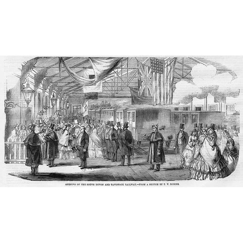 Opening of the South DEVON & TAVISTOCK Railway - Antique Print 1859
