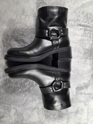 NEW Steve Madden Adena Black Leather Harness Ankle Zip Moto Boots Womens US 6