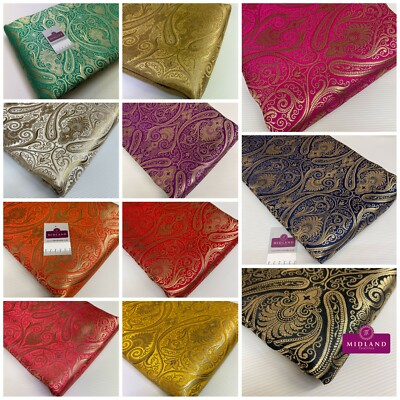 Ornament Paisley Gold Metallic Print Indischer Banarsi Brokat Stoff M1537