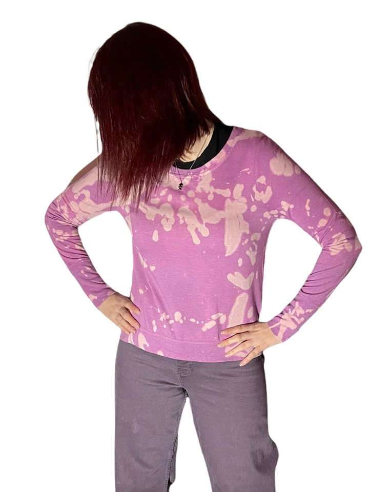 Purple Tie Dye Jumper Bleached Sweater Sweatshirt Loungewear Gym Pullover S - Image 4 of 4