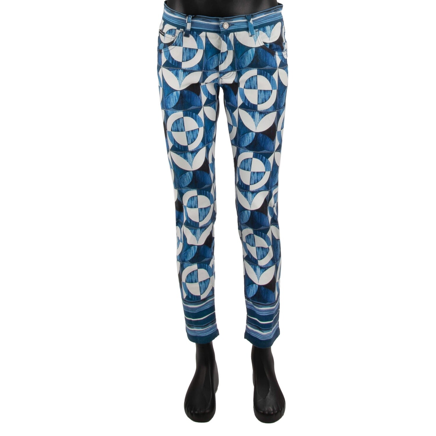 DOLCE & GABBANA Gio Ponti DG Logo 5-Pockets Jeans Pants SKINNY Blue White
