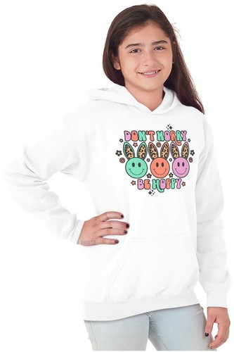 Don't Worry Be Hoppy Easter Bunny Face Pun Youth Girls Hoodie Sweatshirts Kids - Picture 4 of 7